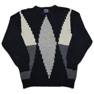 Vintage Stanley Blacker Wool Hand Knit Geometric Sweater 80s Mens XL‎